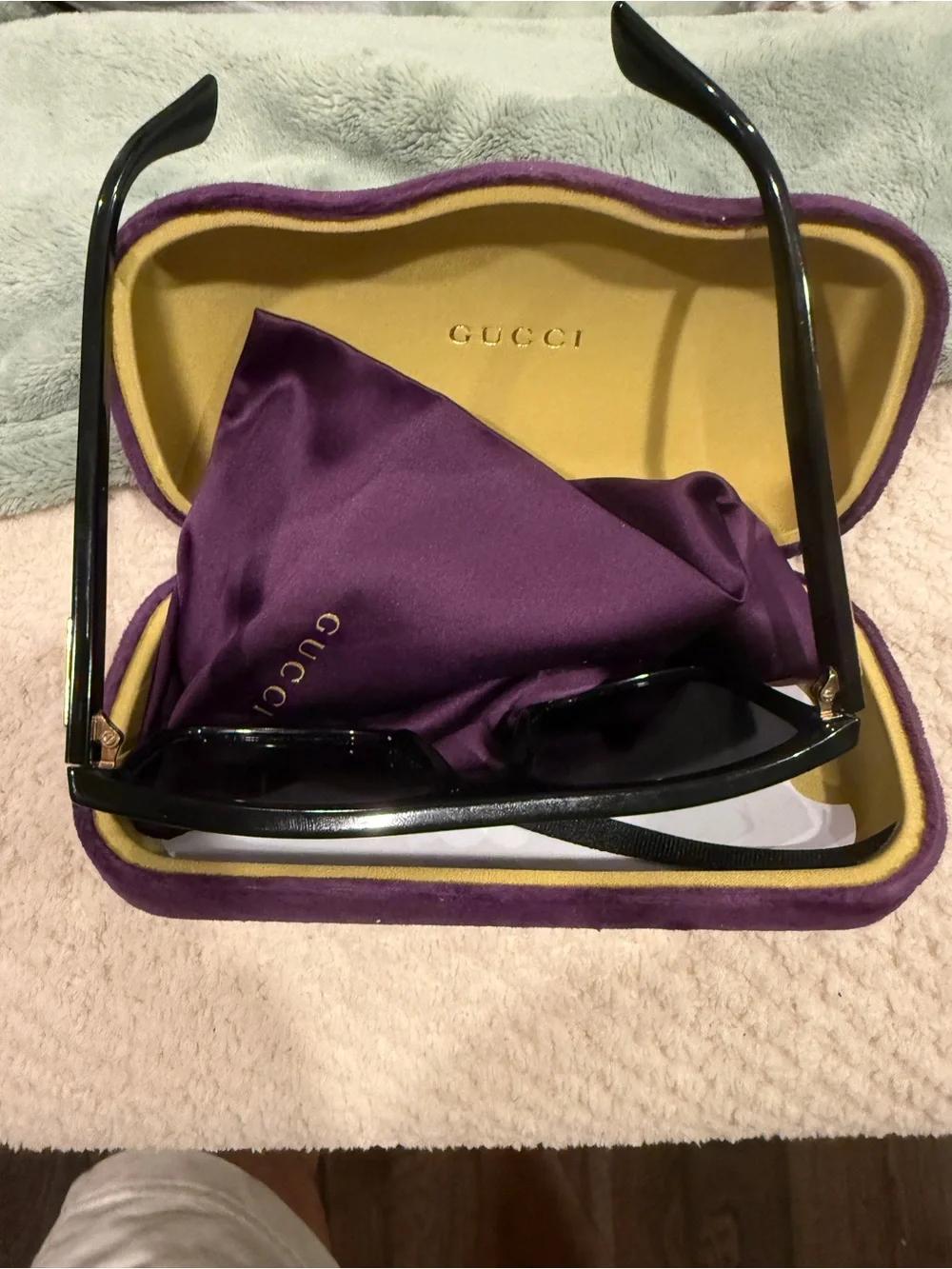 Gucci Black Sunglasses with Purple Case and Pouch